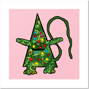 Green Christmas cat for Holidays Posters and Art